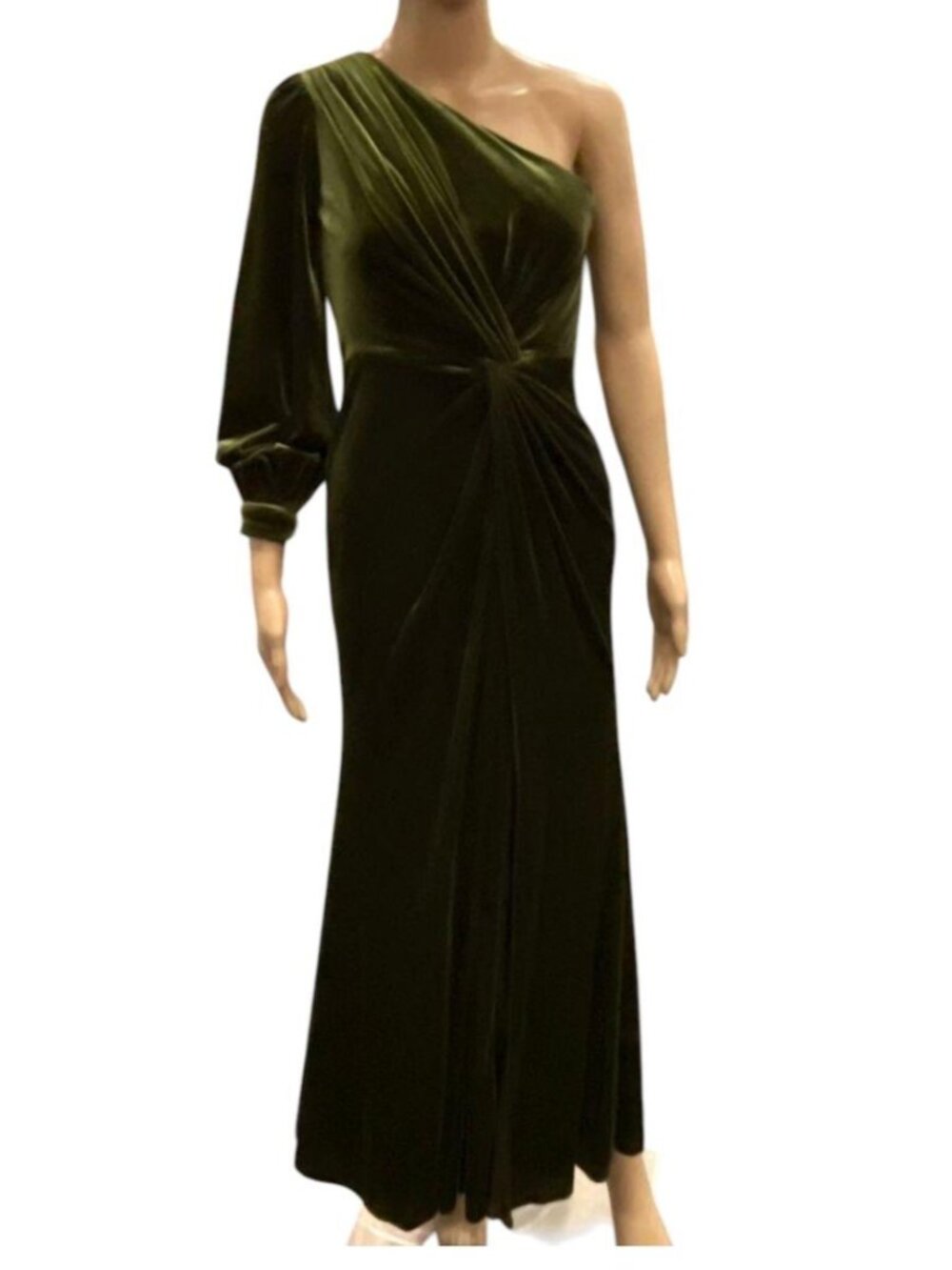 Revelry Aurora Velvet One Shoulder Evening Gown Dress Green Size 2